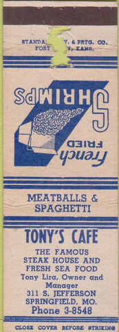 Matchbook Cover - Tony's Cafe Springfield MO WEAR