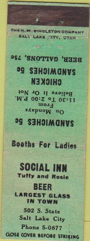 Matchbook Cover - Social Inn Salt Lake City UT local manumark