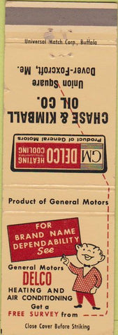 Matchbook Cover - GM Delco oil gas Dover Foxcroft ME