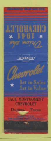 Matchbook Cover - 1941 Chevrolet Jack Montgomery Dumas TX POOR