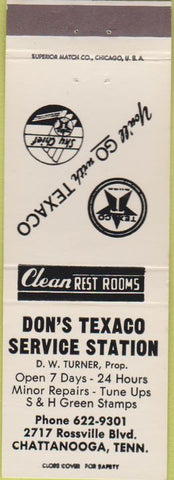 Matchbook Cover - Don's Texaco Oil Gas Chattanooga TN