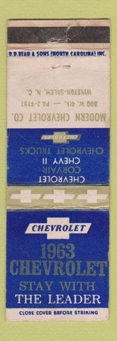 Matchbook Cover - 1963 Cheverolet Winston Salem N WEAR