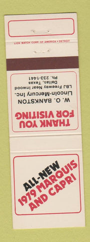 Matchbook Cover - 1979 Lincoln Mercury Marquis Capri Dallas TX