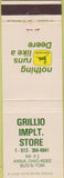 Matchbook Cover - Grillo John Deere Tractors Anna OH