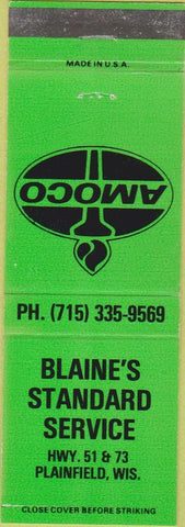 Matchbook Cover - Amoco Oil Gas Plainfield WI green