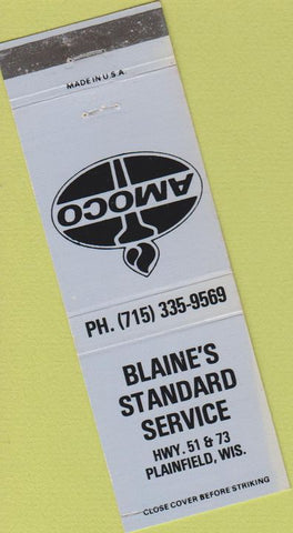Matchbook Cover - Amoco Oil Gas Plainfield WI blue