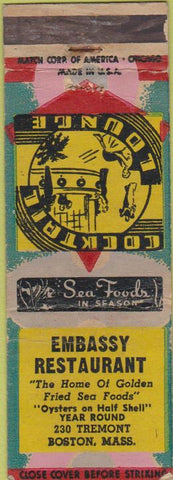 Matchbook Cover - Embassy Restaurant Boston MA WORN