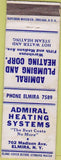 Matchbook Cover - Admiral Heating Plumbing Elmira NY