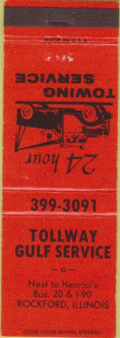 Matchbook Cover - Gollway Gulf oil gas Rockford IL