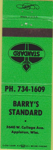 Matchbook Cover - Barry's Standard oil gas Appleton WI