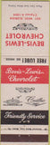 Matchbook Cover - Bevis Lewis Chevrolet Oldsmobile Cadillac Key West FL