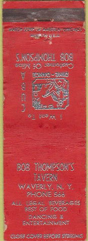 Matchbook Cover - Thompson's Tavern Waverly NY WORN