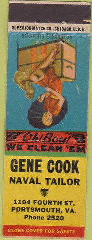Matchbook Cover - Gene Cook Taval Tailor Porsmouth VA pinup