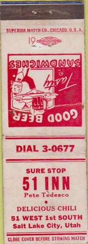 Matchbook Cover - 51 Inn Salt Lake City UT WORN