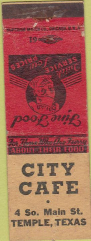 Matchbook Cover - City Cafe Temple TX WORN