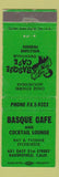 Matchbook Cover - Basque Cafe Bakersfield CA