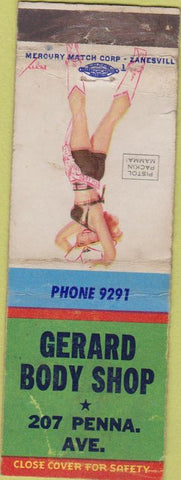 Matchbook Cover - Gerard Body Shop NO TOWN pinup WORN