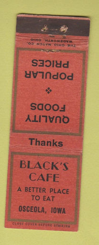 Matchbook Cover - Black's Cafe Osceola IA WEAR