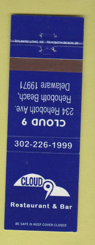 Matchbook Cover - Cloud 9 Restaurant Bar Rehoboth Beach DE