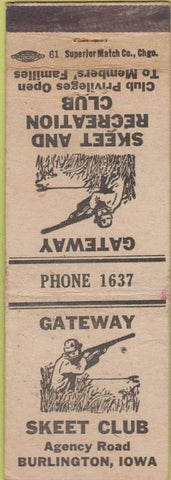 Matchbook Cover - Gateway Skeet Club Burlington IA