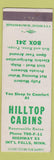 Matchbook Cover - Hilltop Cabins International Falls MN low phone #