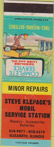 Matchbook Cover - Klepack's Mobil oil gas Elizabeth IL