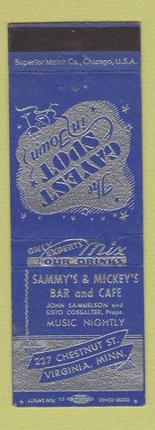 Matchbook Cover - Sammy's & Mickey's Bar Cafe Virginia MN