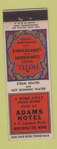 Matchbook Cover - Adams Hotel Worthington MN WEAR
