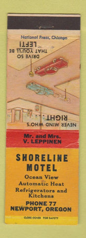 Matchbook Cover - Shoreline Motel Newport OR low phone #