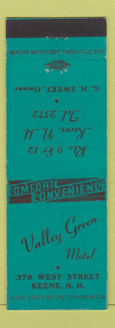 Matchbook Cover - Valley Green Motel Keene NH low phone #
