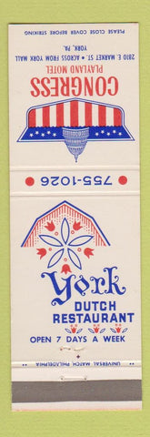Matchbook Cover - Congress Playland Motel York Dutch Restaurant York PA