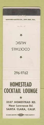Matchbook Cover - Homestead Cocktail Lounge Santa Clara CA
