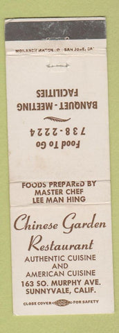 Matchbook Cover - Chinese Garden Restaurant Sunnyvale CA