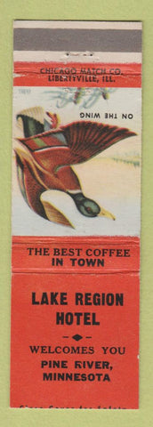 Matchbook Cover - Lake Region Hotel Pine River MN