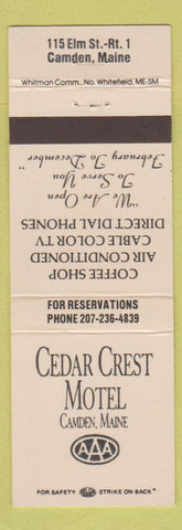 Matchbook Cover - Cedar Crest Motel Camden ME WEAR