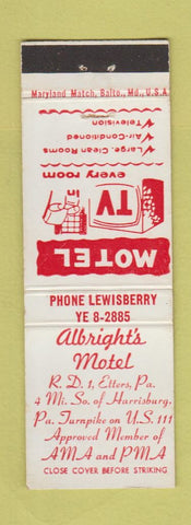 Matchbook Cover - Albright's Motel Etters PA