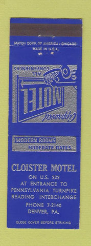 Matchbook Cover - Cloister Motel Denver PA
