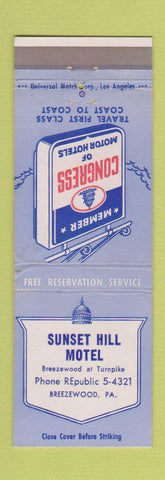 Matchbook Cover - Sunset Hill Motel Breezewood PA