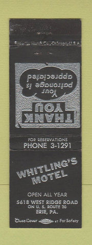 Matchbook Cover - Whitling's Motel Erie PA