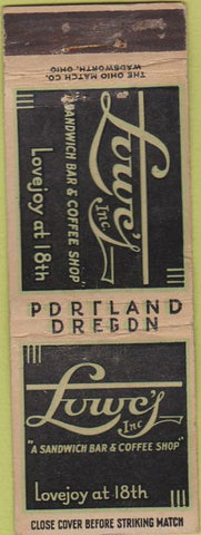 Matchbook Cover - Lowe's Sandwiches Portland OR