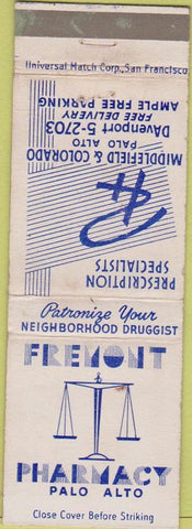 Matchbook Cover - Fremont Pharmacy Palo Alton CA