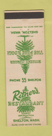 Matchbook Cover - Ritner's Restaurant Shelton WA low phone #
