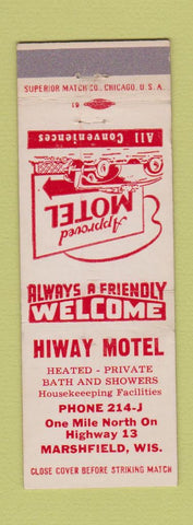 Matchbook Cover - Hiway Motel Marshfield WI low phone #