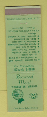 Matchbook Cover - Boxwood Motel Winchester VA