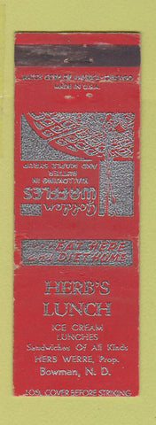 Matchbook Cover - Herb's Lunch Bowman ND WEAR