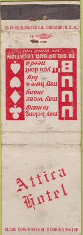 Matchbook Cover - Attica Hotel NO TOWN POOR
