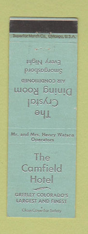 Matchbook Cover - The Camfield Hotel Greeley Colorado