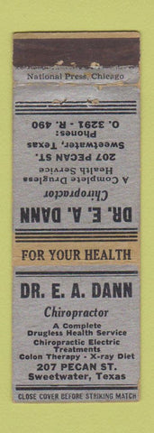Matchbook Cover - DR E A Dann Chiropractor Sweetwater TX