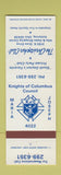 Matchbook Cover - Knights of Columbus Kettering OH
