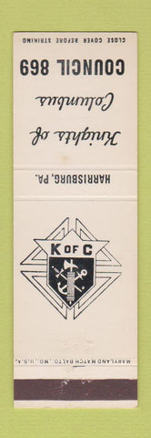 Matchbook Cover - Knights of Columbus Harrisburg PA